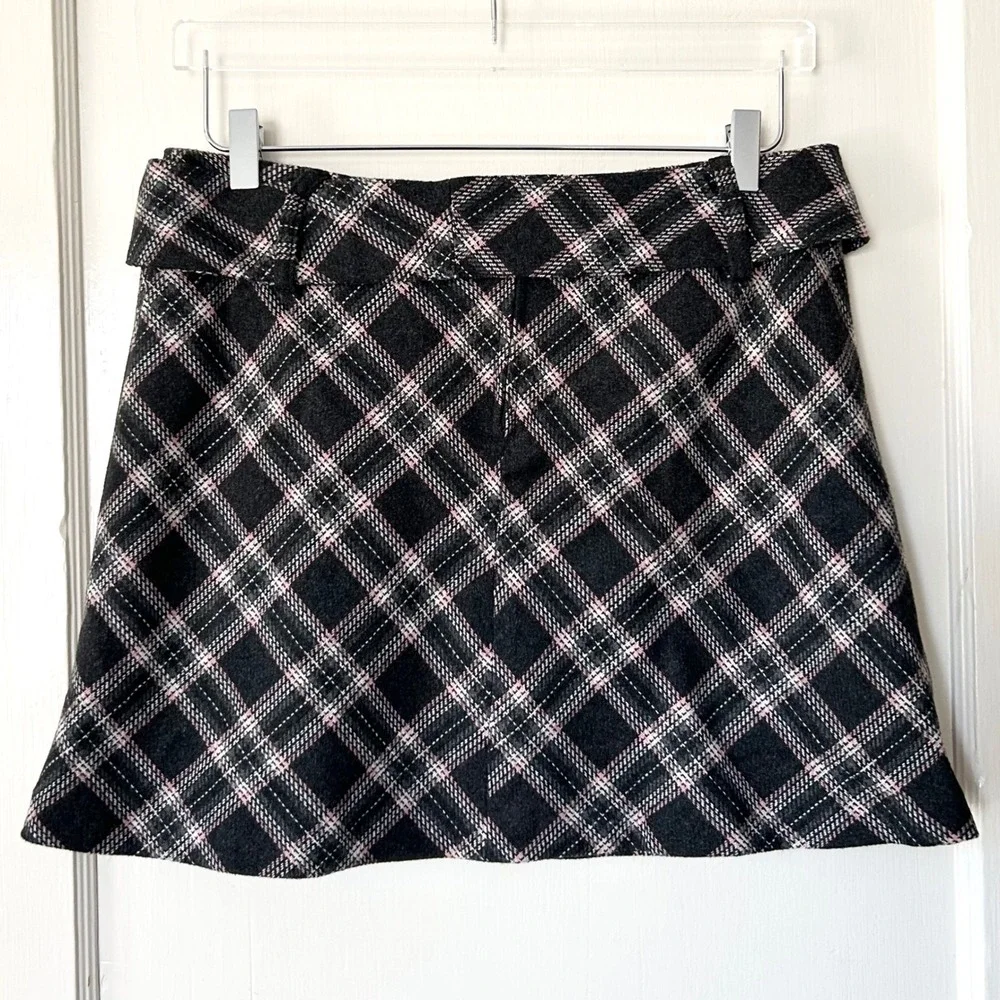 Vtg Y2K Exact Change Wool Belted Mini‎ Skirt Plaid 11 Grunge Bratz Preppy Twee